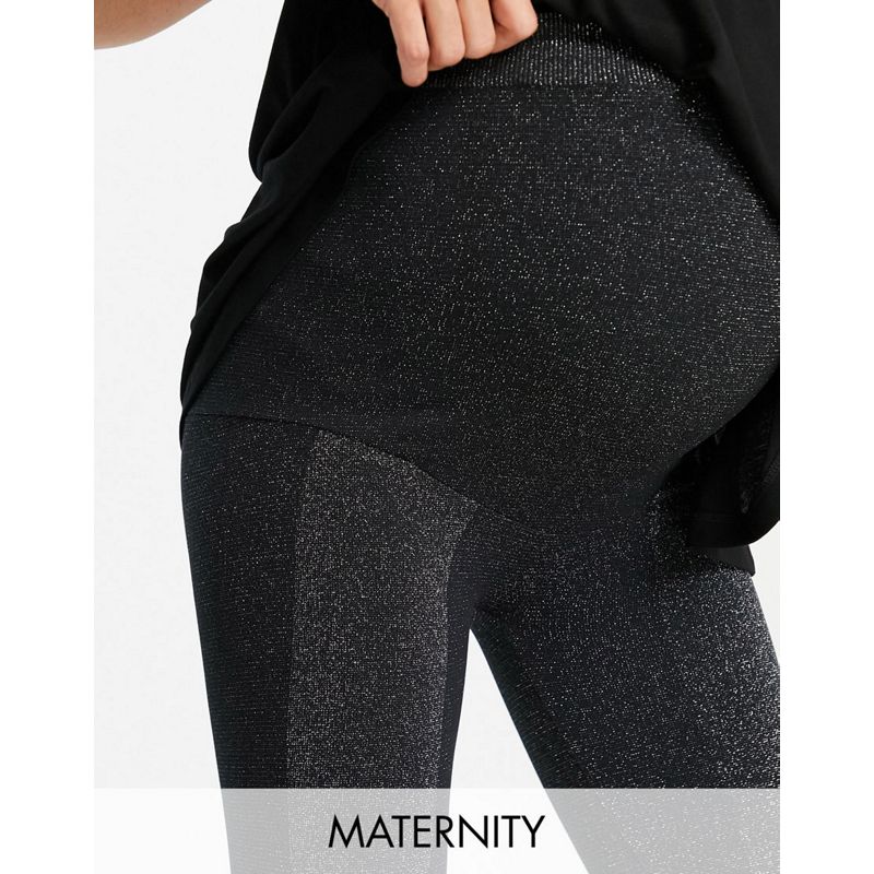 Mamalicious Maternity - Active - Coordinato nero con canotta sportiva e leggings con pannelli grigio scuro