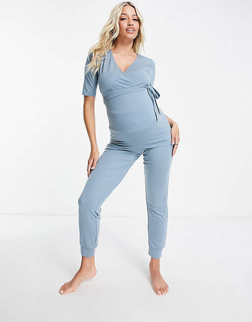 Mamalicious Maternity - Coordinato con top avvolgente e joggers blu