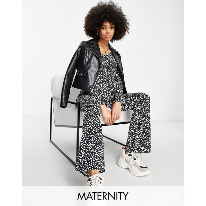 Pantaloni e leggings 2m7d1 Mamalicious Maternity - Coordinato in jersey nero a pois