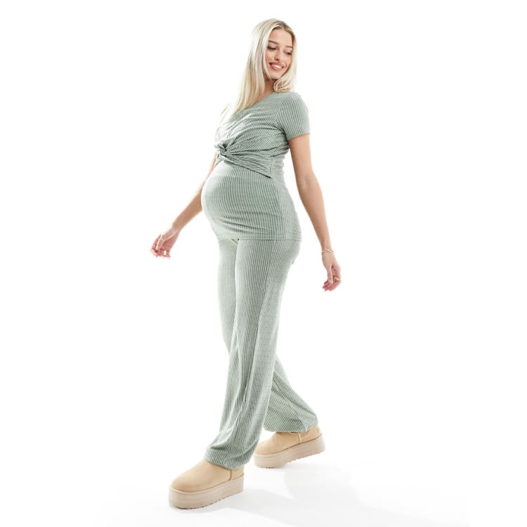 Mamalicious Maternity over the bump ribbed jersey wide leg pants