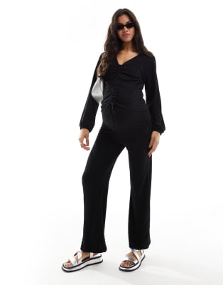 Mamalicious Maternity Ruched Jersey Top And Over The Bump Wide Leg ...