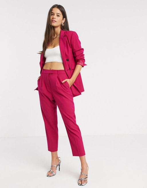 Elegant Women Blazer Sets Tailored Lady Hot Pink Pants Suits Prom Formal  Guest