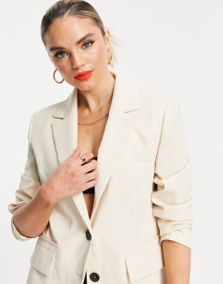 Mango - Blazer style dad oversize et pantalon ample - Écru