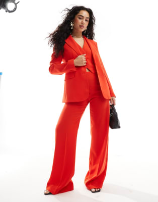 Mango blazer waistcoat and straight legs trousers co ord set in red 
