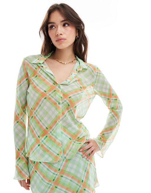 Mango check shirt and skirt co-ord set in orange and green | ASOS