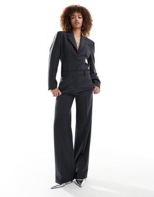 Mango clean blazer and high waisted straight leg trousers in petrol  ASOS