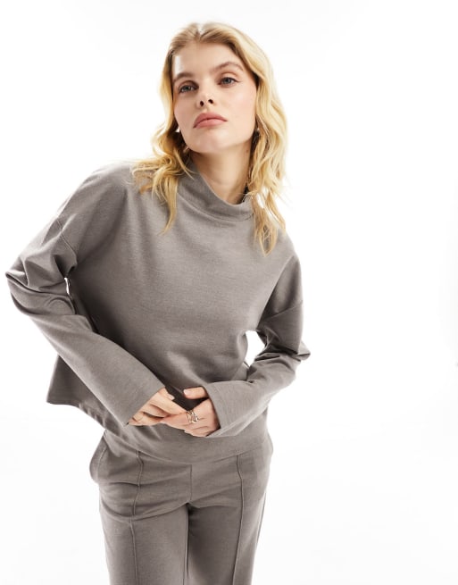  Mango clean sweatshirt and wide leg trousers set in taupe