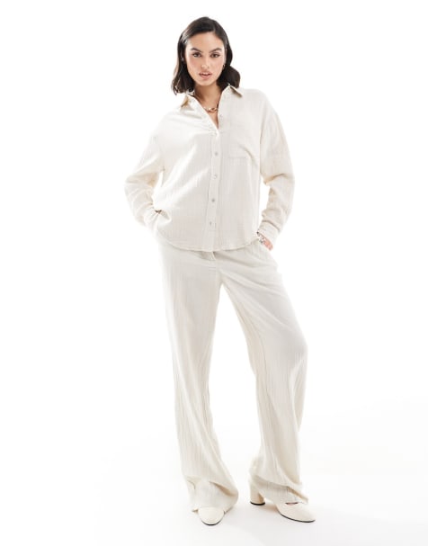 Mango - Coordinato beige con camicia testurizzata effetto lino e pantaloni - view 1