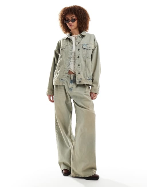 Mango denim jacket & skirt co-ord in light blue