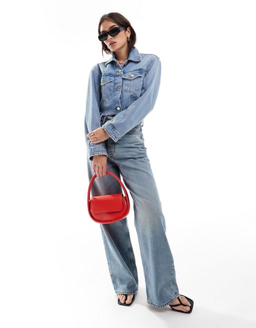 Mango - Denim set met jack met onafgewerkte zoom en Fenda jeans met onafgewerkte taille in lichtblauw