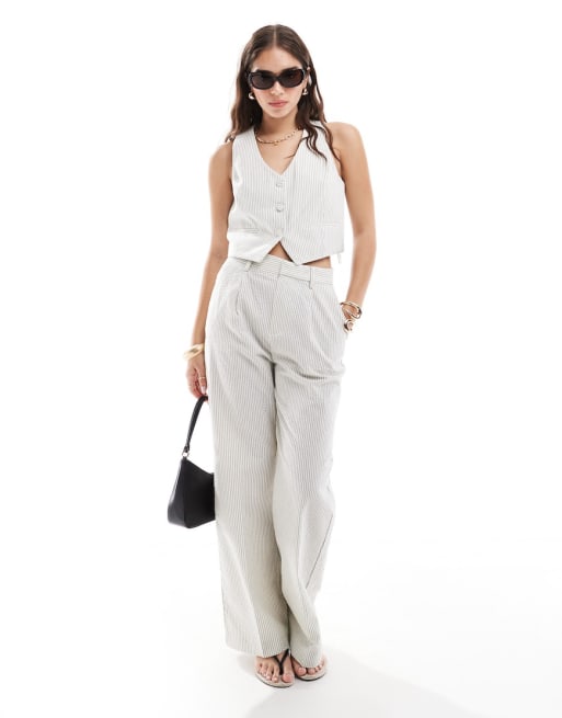 Mango – Elegantes Set in Beige bestehend aus Weste und Hose mit Nadelstreifen
