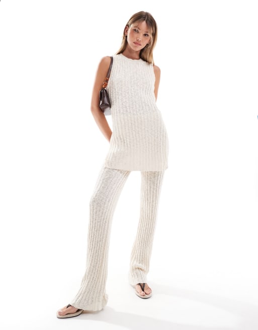 Mango knitted sleeveless top and pants set in beige