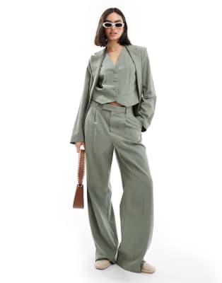 Mango lightweight blazer waistcoat and trousers co ord set in light green 