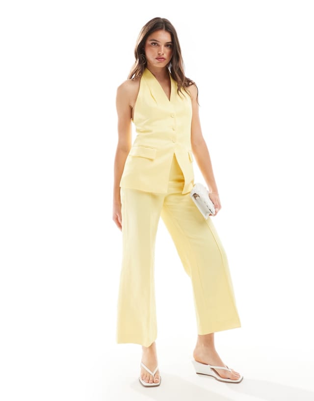 Mango - linen mix halter waistcoat & trousers co-ord in yellow