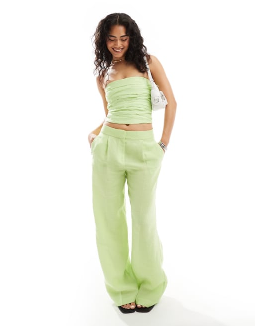 Mango linen mix vest and pants set in lime green