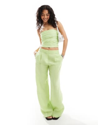 Mango linen mix waistcoat and trousers co ord set in lime green 