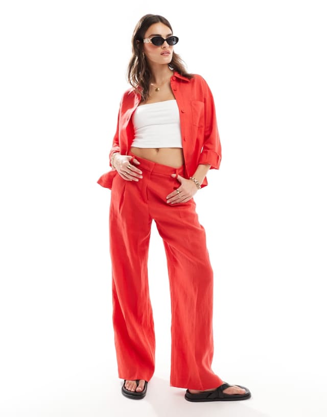 Mango - linen shirt and trousers co-ord set in red