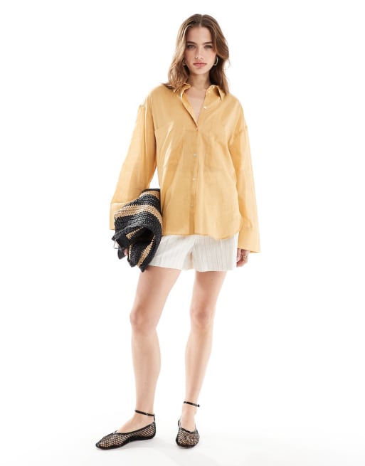 Mango oversized shirt and linen pants set in orange