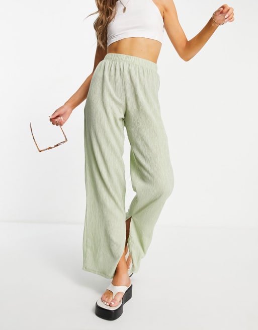 Mango plisse shirt and trouser co-ord in sage green | ASOS