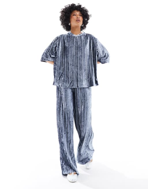 Mango plisse t-shirt and trousers set in blue