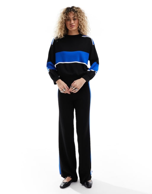 Mango - Set nero con maglione e pantaloni a zampa con righe laterali