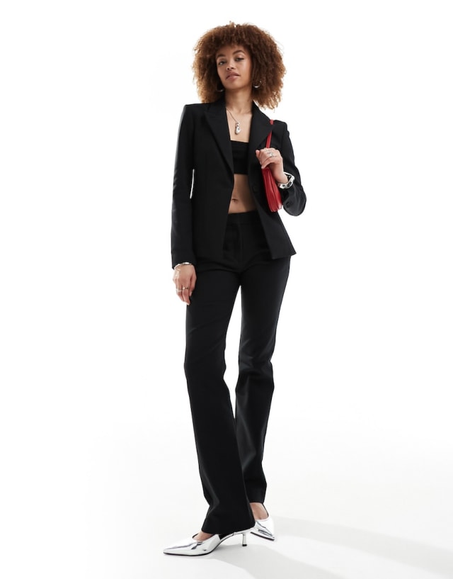 Mango - utility buckle detail blazer and straight leg tailored trousers in black