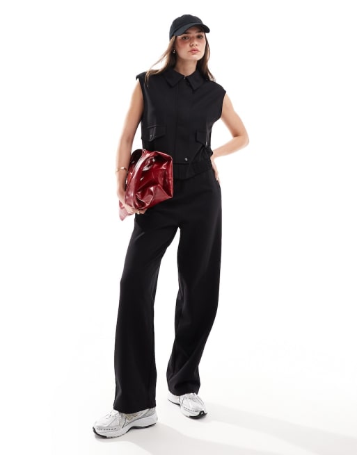 Mango – Utility-Set aus Weste und gerade geschnittener Hose in Schwarz