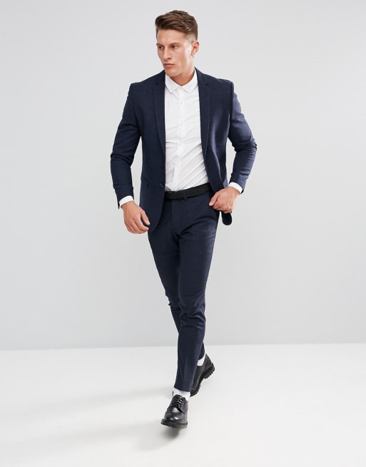 Marineblå tweed jakkesæt i smal pasform, Premium fra Jack & Jones
