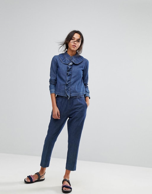 Denim store ruffle shirt