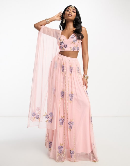 Embellished crop top 2025 and long skirt