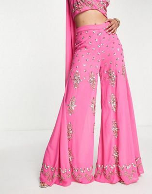 Maya geo embellished sharara trouser in pink co-ord