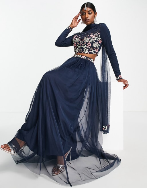 Navy blue embellished skirt sale