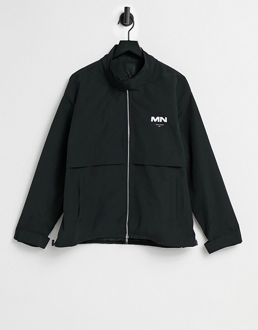 Mennace crinkle tech tracksuit jacket in black