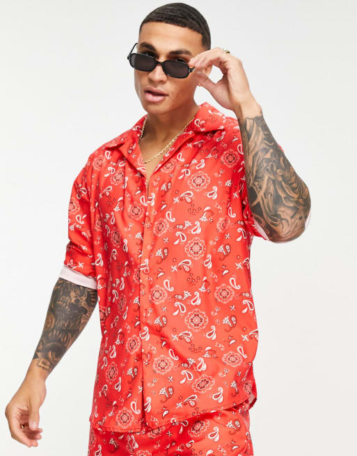 Mennace - Ensemble avec chemise à col à revers motif bandana - Rouge