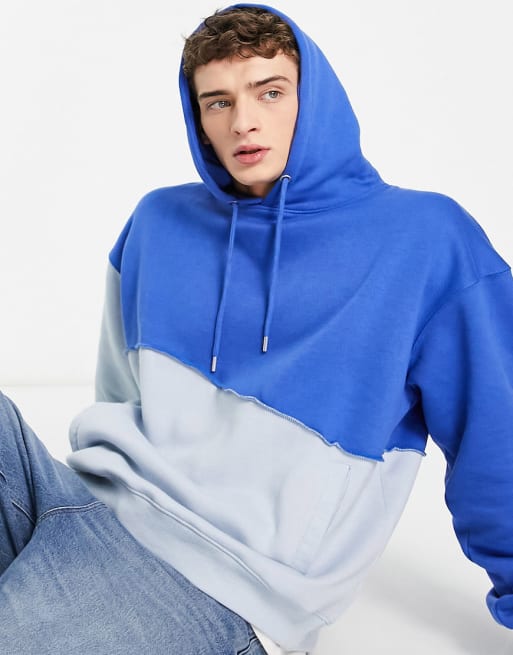 Mennace relaxed co-ord set in two tone blue with exposed seam detail