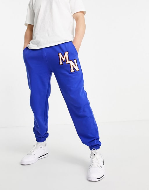 Mennace sweatsuit set in blue with collegiate embroidery ASOS