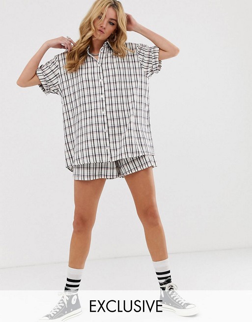 Milk It Vintage oversized shirt and boxy shorts in check co-ord