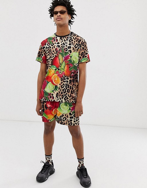Milk It Vintage t-shirt and shorts in fruit leopard print co-ord
