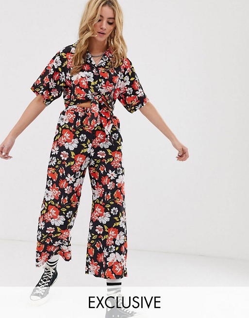 Milk It Vintage tie front shirt and relaxed cropped flares in floral print