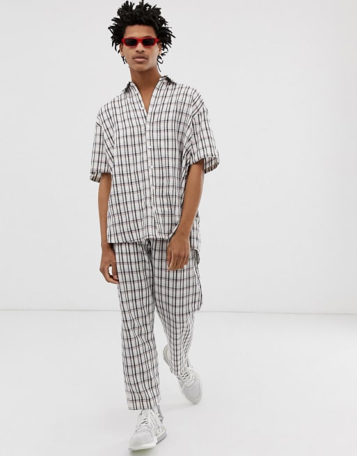 Milk It Vintage – Zestaw t-shirt typu oversize z luźnymi przyciętymi spodniami w kratę