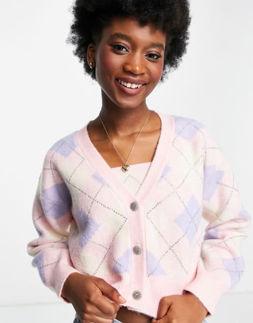 Miss Selfridge - Combi-set met argyle in siersteentjes in roze