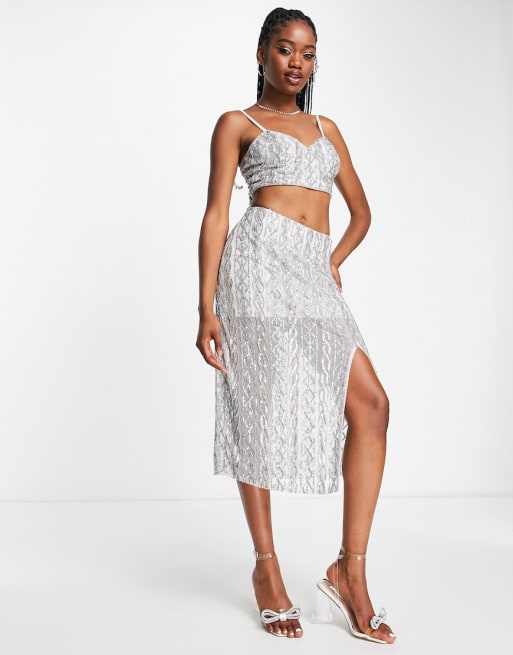 Miss Selfridge - Coordinato color argento con decorazioni in corda