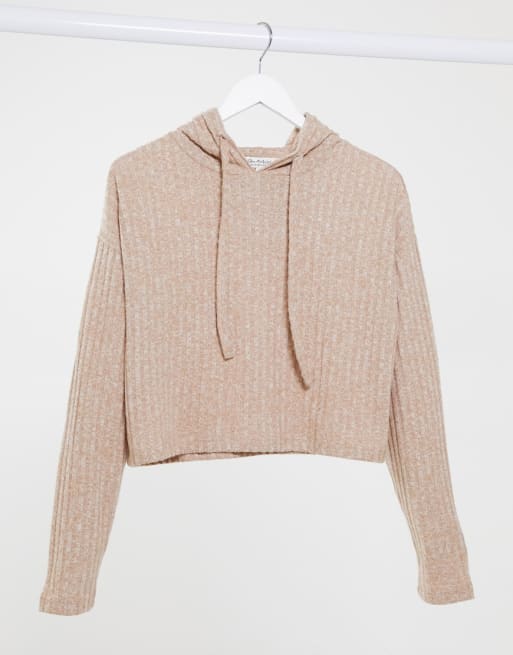 Miss Selfridge co-ord cropped hoodie in caramel