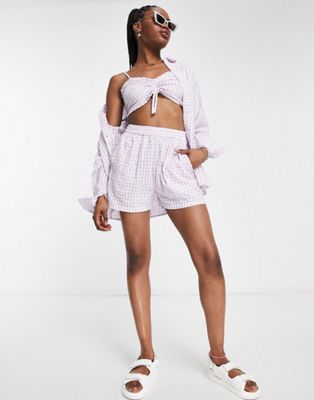 Miss Selfridge gingham co-ord in lilac