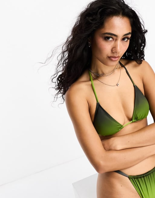 Set for Vacay Green Ombre Print Bandeau Bikini Top