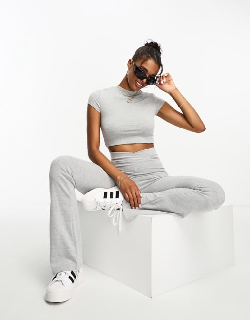 Ribbed cropped top - Light grey marl - Ladies