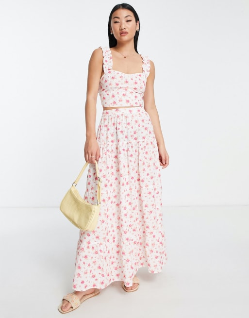 Miss Selfridge linen set in pink floral | ASOS