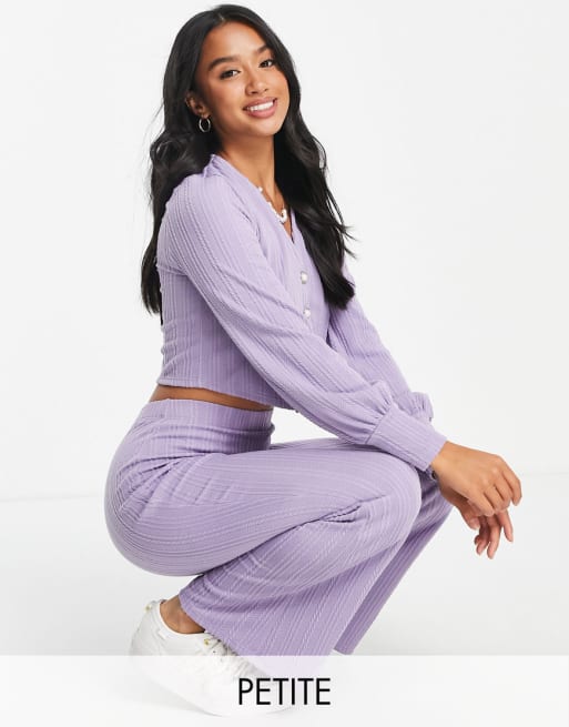 Miss Selfridge Petite pearl button cardigan and trouser co-ord in lilac