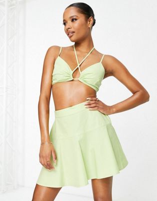 Miss Selfridge Petite poplin flippy mini skirt in lime green