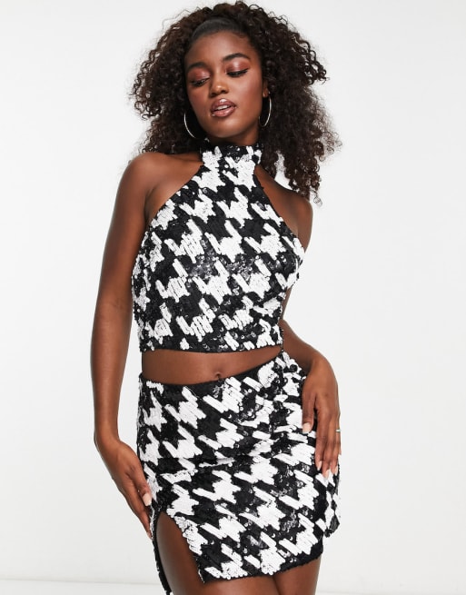 Miss Selfridge Premium festival embellished co ord mono dogtooth